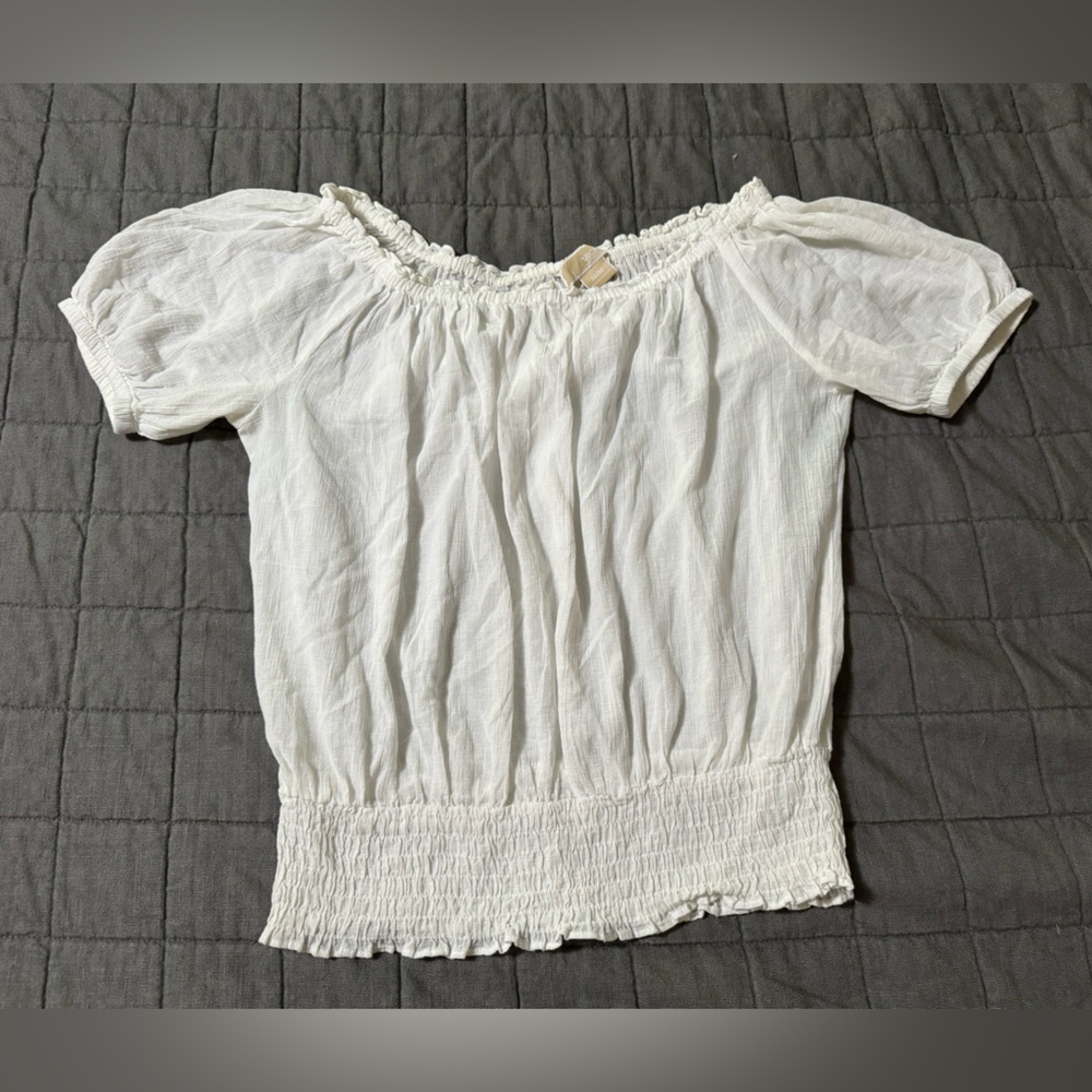 MICHAEL Michael Kors Women's White Sheer Linen top / shirt / blouse Size Medium